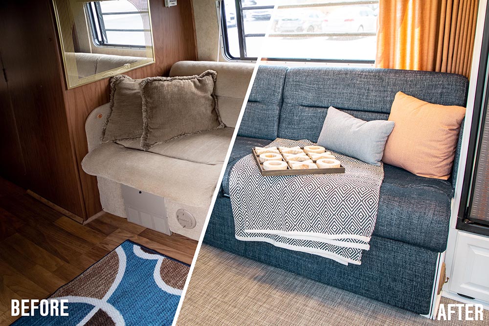 Learn how to reupholster a sofa in an RV.
